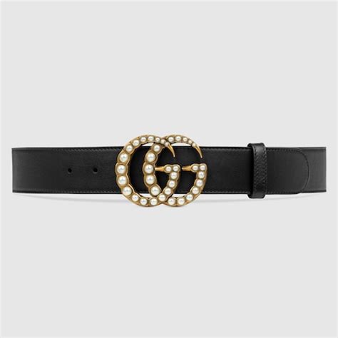 cinta gucci con perle|Cintura e Doppia G con perle in pelle nera .